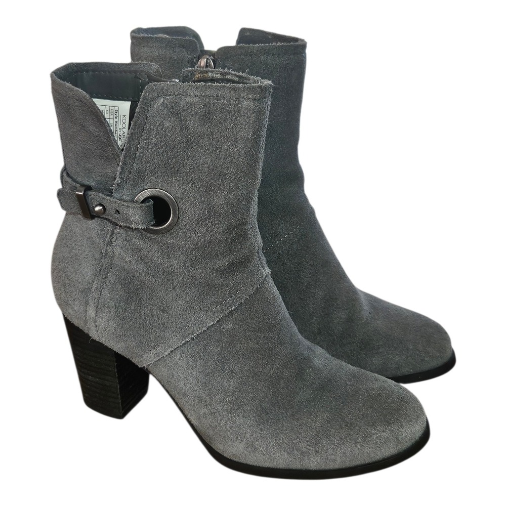 Koolaburra by UGG Samiah Womens US 7 Gray Suede Stacked Block Heel Ankle Booties